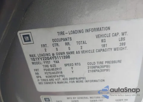 2000 Chevrolet Corvette from USA, damaged, VIN 1G1YY22G4Y5111398